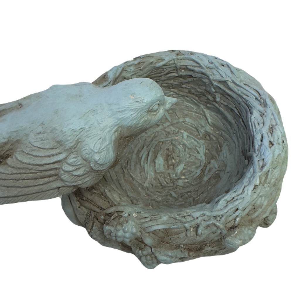 Nesting Bird Dish Trinket Bowl Aqua Rustic Sculpture Figurine 6” Vintage Art - Picture 16 of 16